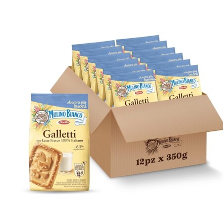 offerta a tempo: mulino bianco biscotti frollini galletti, 12 pack da 350 g con latte fresco 100% italiano — 39% da 26,16 € a 15,99 €