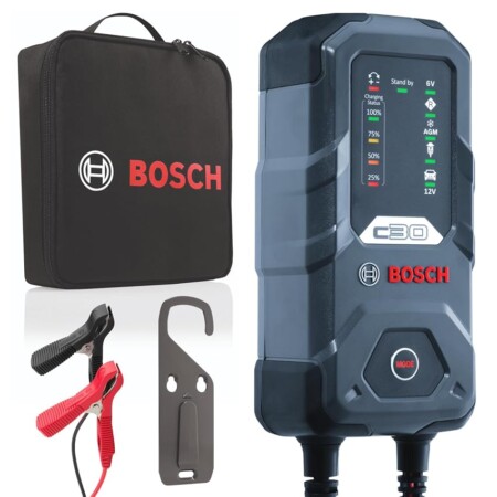 offerta a tempo: bosch c30 caricabatterie per auto, 6 v 12 v / 3,8 a — 7% da 53,38 € a 49,86 €
