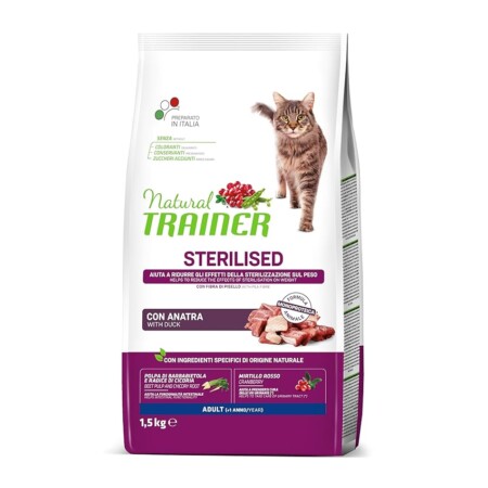 offerta a tempo: trainer cibo per gatti sterilizzati formula monoproteica con anatra — 11% da 15,49 € a 13,79 €
