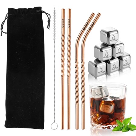 offerta a tempo: kit di 4 cannucce riutilizzabili + 6 cubetti di ghiaccio riutilizzabili in acciaio inox — 60% da 14,95 € a 5,99 €