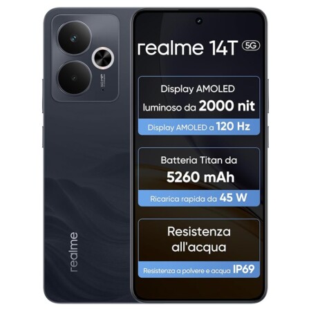 offerta a tempo: realme 14t 5g smartphone 8+256gb, chipset dimensity 6300 — 5% da 198,00 € a 188,00 €