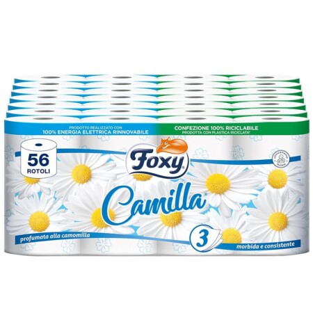 offerta a tempo: foxy camilla | carta igienica 3 veli profumata alla camomilla | 56 rotoli | 160 strappi — 15% da 36,19 € a 30,75 €
