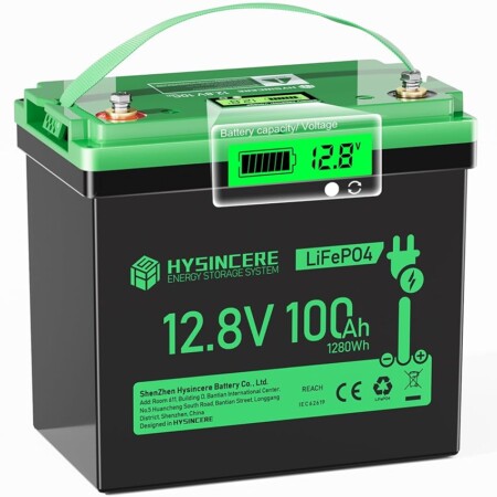 offerta a tempo: hysincere batteria litio mini lifepo4 12v 100ah con led, 100a intelligente bms & max. 15000 cicli — 20% da 199,99 € a 159,99 €