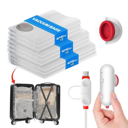 offerta a tempo: vacbird sacchi sottovuoto vestiti con pompa elettrica usb, 9 pezzi di buste sottovuoto — 15% da 32,99 € a 28,04 €