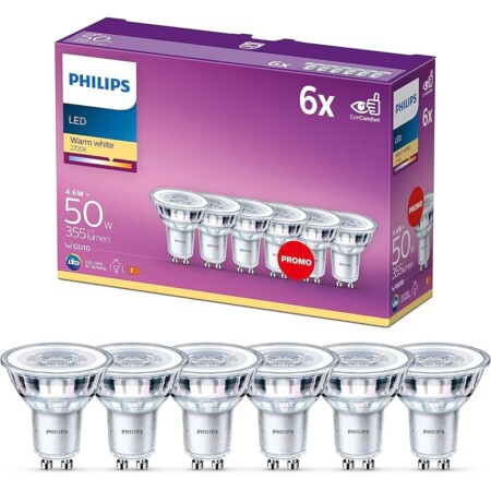 offerta a tempo: philips – 6 faretti led gu10 — 54% da 21,69 € a 9,99 €
