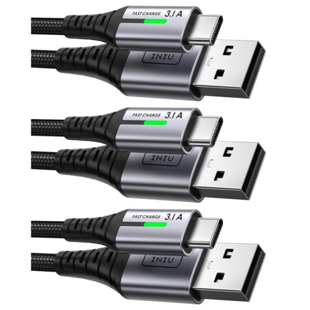 offerta a tempo: iniu cavo usb type c, cavo usb a a usb c 3,1a ricarica rapida [3pezzi/0,5+2+2m] lega — 31% da 14,49 € a 9,99 €