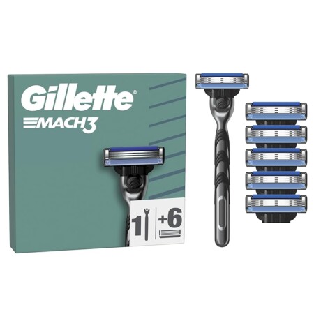 offerta a tempo: gillette mach3 rasoio + 6 lamette di ricambio — 62% da 39,49 € a 14,99 €
