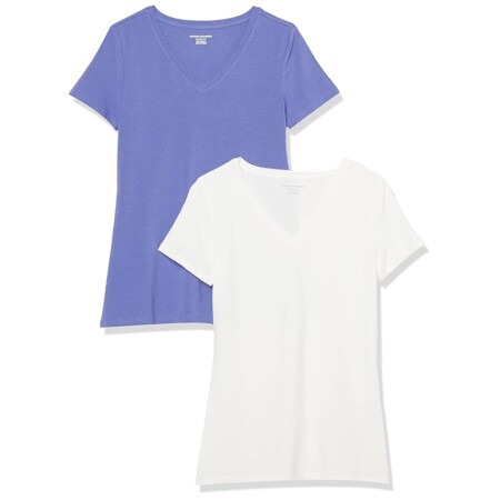 offerta a tempo: amazon essentials maglietta con scollo a v a maniche corte vestibilità regolare donna — 27% da 24,70 € a 18,02 €