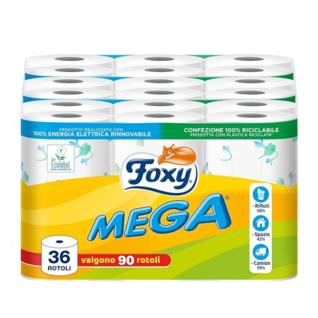 offerta a tempo: foxy mega | carta igienica 36 rotoli| 480 strappi| decorata |100% energia elettrica — 32% da 36,49 € a 24,69 €
