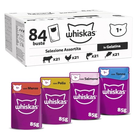 offerta a tempo: whiskas selezione assortita in gelatina 1+, cibo umido per gatti — 15% da 47,00 € a 39,99 €