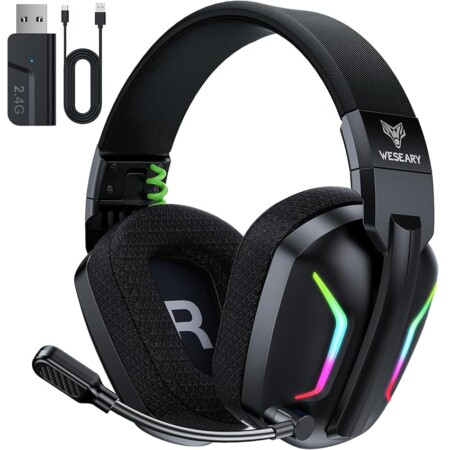 offerta a tempo: weseary wg1 cuffie gaming wireless, 2,4 ghz cuffie gaming con microfono per ps5 — 30% da 49,99 € a 34,99 €