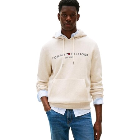 offerta a tempo: tommy hilfiger uomo felpa tommy logo con cappuccio, beige (heathered oatmilk) — 34% da 119,90 € a 78,67 €