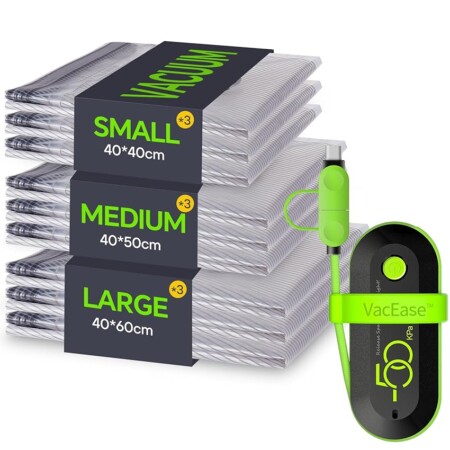 offerta a tempo: vacbird sacchetti sottovuoto vestiti viaggio con pompa usb, set di 9 buste sottovuoto — 20% da 36,99 € a 29,59 €