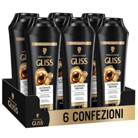 offerta a tempo: schwarzkopf gliss ultimate repair shampoo riparatore, 6 confezioni da 250ml — 4% da 15,54 € a 14,94 €