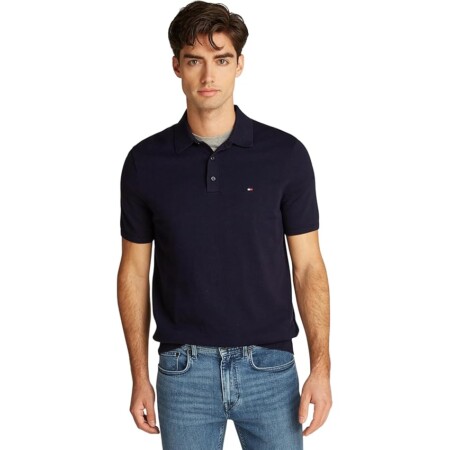 offerta a tempo: tommy hilfiger uomo maglietta polo maniche corte essential cotton knitted grossa — 40% da 99,90 € a 59,99 €