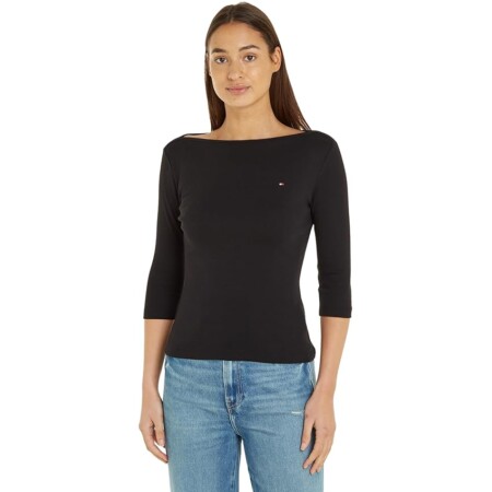 offerta a tempo: tommy hilfiger maglietta maniche lunghe donna slim scollo a barca — 15% da 59,90 € a 50,99 €