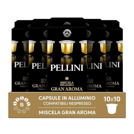 offerta a tempo: pellini gran aroma 100% arabica, 100 capsule in alluminio compatibili nespresso — 21% da 36,99 € a 29,22 €