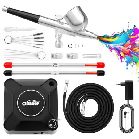 offerta a tempo: oasser mini kit aerografo,airbrush con compressore aerografo doppia azione con 36psi — 15% da 59,99 € a 51,29 €