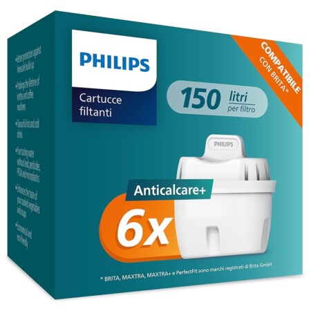 offerta a tempo: philips water cartucce filtranti sostitutive anticalcare+, 6 unità — 33% da 45,99 € a 30,99 €