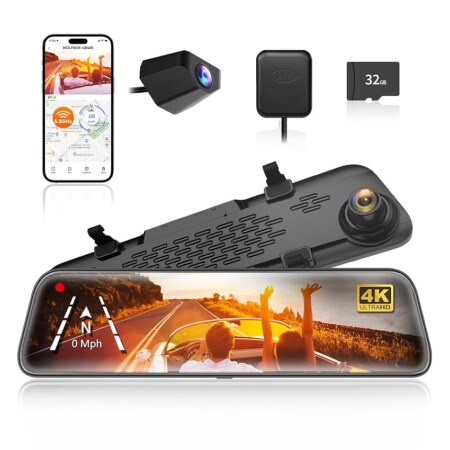 offerta a tempo: wolfbox 12" g840s 4k dash cam specchietto con 5.8ghz wifi, dashcam retrovisore telecamera — 32% da 199,99 € a 136,51 €