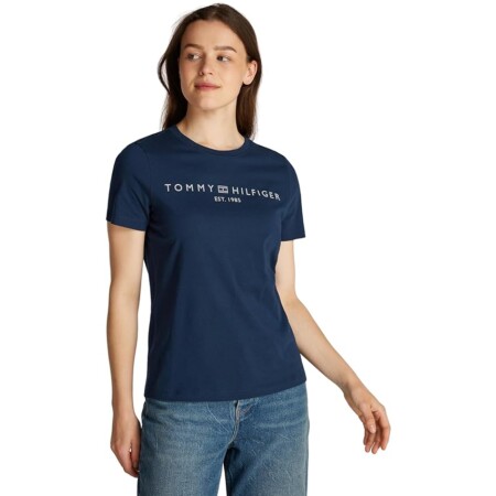 offerta a tempo: tommy hilfiger reg corp logo c nk ss ww0ww40276, top in maglia a maniche corte donna — 40% da 39,90 € a 23,99 €