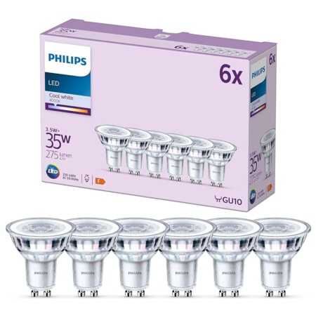 offerta a tempo: philips set di 6 faretti led gu10 — 59% da 26,99 € a 10,99 €