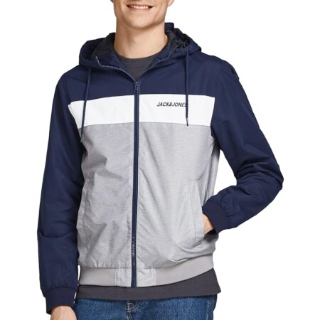 offerta a tempo: jack & jones jjerush blocking hood bomber giacca, blu (navy) — 30% da 49,99 € a 35,00 €