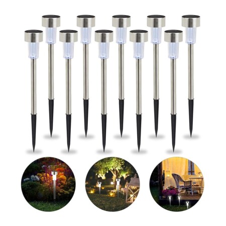 offerta a tempo: 10 lampade alimentate ad energia solare con sensore crepuscolare — 51% da 27,99 € a 13,60 €