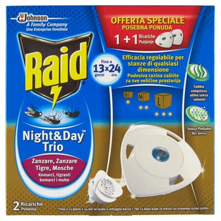 offerta a tempo: raid night & day trio antizanzare 2 ricariche — 41% da 8,50 € a 4,99 €