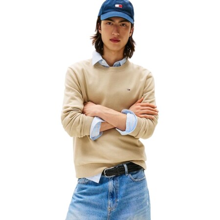 offerta a tempo: tommy jeans tjm slim essential light sweater pullover, khaki (silt) — 18% da 89,90 € a 73,30 €