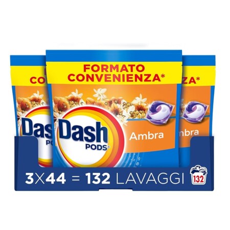 offerta a tempo: dash pods detersivo lavatrice in capsule, 132 lavaggi (3x44) — 35% da 57,24 € a 36,99 €