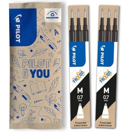 offerta a tempo: pilot frixion, 2 set da 3 ricariche per penna cancellabile frixion ball e frixion ball clicker — 15% da 11,31 € a 9,59 €