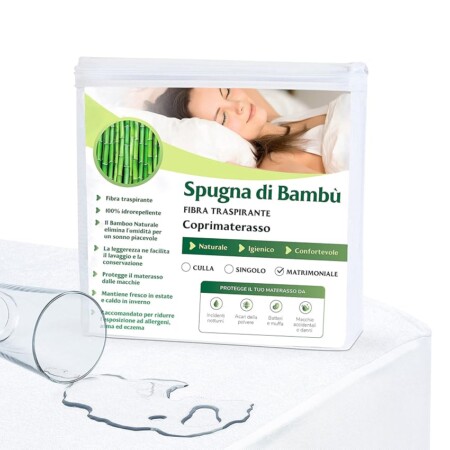 offerta a tempo: coprimaterasso matrimoniale impermeabile 160 x 190 tessuto spugna di bambù naturale super morbido — 25% da 29,99 € a 22,55 €