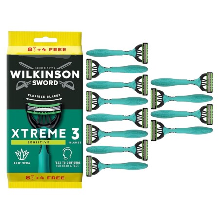 offerta a tempo: wilkinson sword xtreme 3 sensitive confezione da 8+4 rasoi usa e getta da uomo — 15% da 8,99 € a 7,64 €