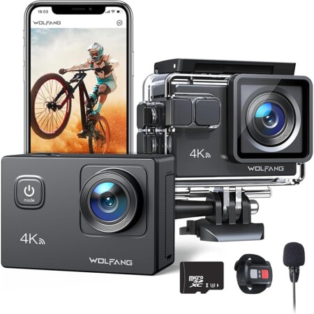 offerta a tempo: wolfang action cam ga100 4k 30fps, 20mp camera con 32gb microsd — 29% da 69,99 € a 49,99 €