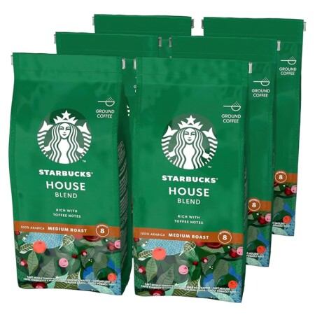 offerta a tempo: starbucks house blend caffè macinato tostatura media, 6 sacchetti da 200g (1,2kg) — 21% da 38,04 € a 29,99 €