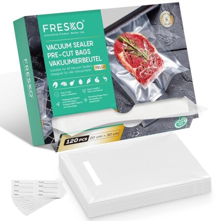 offerta a tempo: fresko sacchetti sottovuoto alimenti 120pcs 20x30cm, sacchetti per sottovuoto testurizzato — 36% da 23,74 € a 15,29 €
