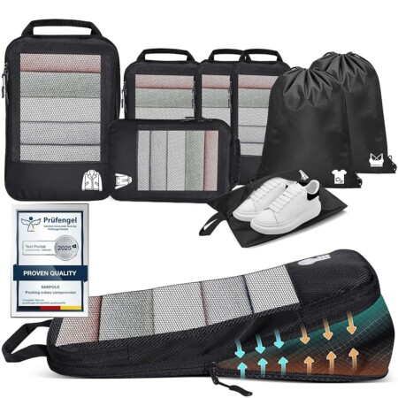 offerta a tempo: organizer valigia compressione 8 pezzi packing cubes compression,organizer viaggio — 10% da 26,99 € a 24,29 €