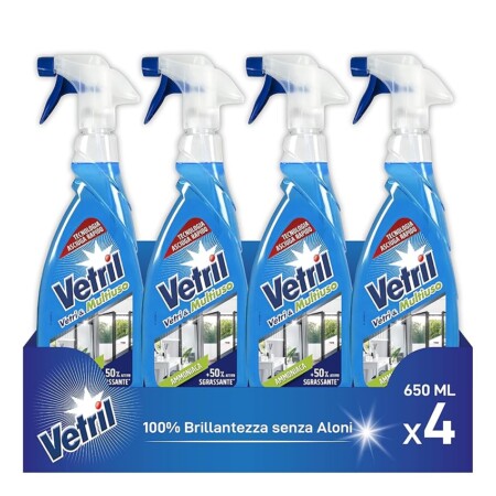 offerta a tempo: vetril detergente spray vetri e superfici con ammoniaca 4 flaconi — 54% da 12,99 € a 5,96 €