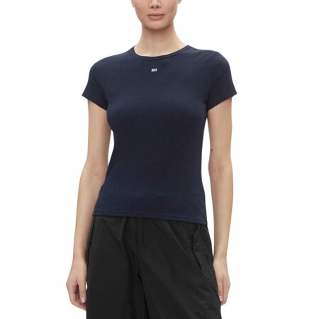 offerta a tempo: tommy jeans donna t shirt maniche corte essential rib slim fit — 26% da 34,90 € a 25,99 €