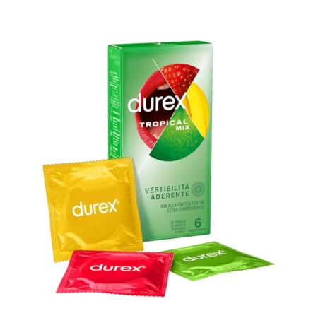 offerta a tempo: durex tropical preservativi aromatizzati alla frutta (banana, mela) — 26% da 6,99 € a 5,15 €