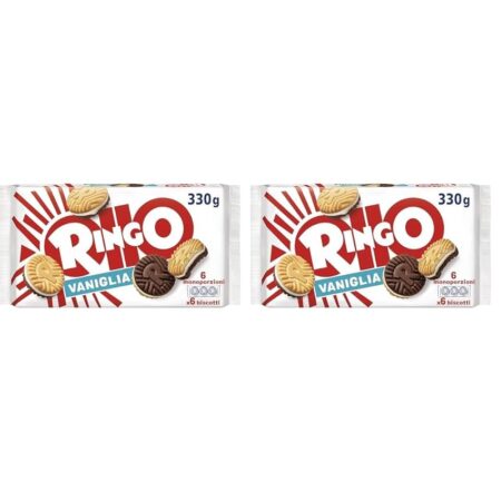 offerta a tempo: pavesi snack ringo vaniglia formato famiglia, biscotti farciti con crema alla vaniglia — 16% da 5,90 € a 4,98 €