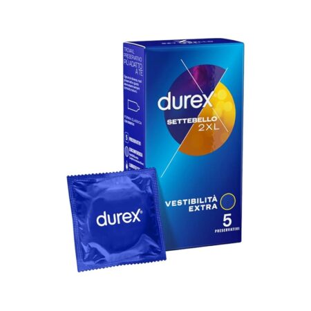 offerta a tempo: durex settebello 2xl preservativi extra large e extra lunghi, 5 profilattici — 21% da 5,33 € a 4,19 €