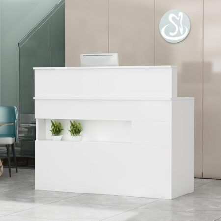 offerta a tempo: banco reception con luce e cassetti, reception in bianco — 10% da 363,99 € a 327,59 €