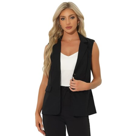 offerta a tempo: allegra k gilet tailleur donna elegante blazer estivo senza manichea ufficio in lino nero xs — 10% da 50,99 € a 45,89 €