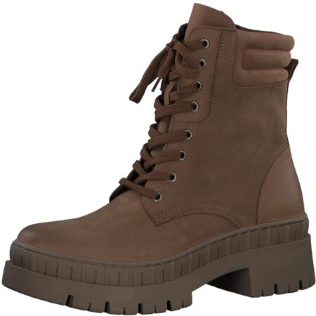 offerta a tempo: marco tozzi stivaletti donna con lacci in pelle zeppa, cognac — 16% da 99,95 € a 83,54 €