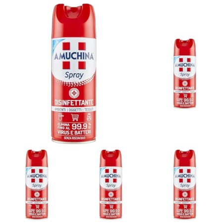 offerta a tempo: amuchina spray disinfettante virucida per ambienti, 400ml (confezione da 5) — 22% da 20,90 € a 16,20 €