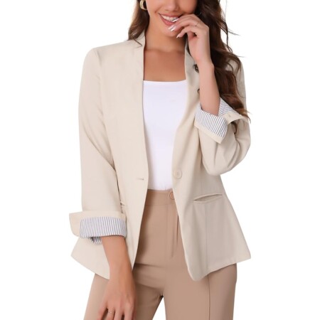 offerta a tempo: allegra k donna blazer elegante estivo giacca in lino con bottoni blazers leggero — 10% da 40,99 € a 36,89 €
