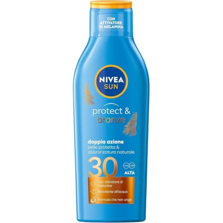 offerta a tempo: nivea sun latte solare protect & bronze fp 30 200 ml, crema solare 30 per un'abbronzatura dorata — 26% da 12,10 € a 8,99 €