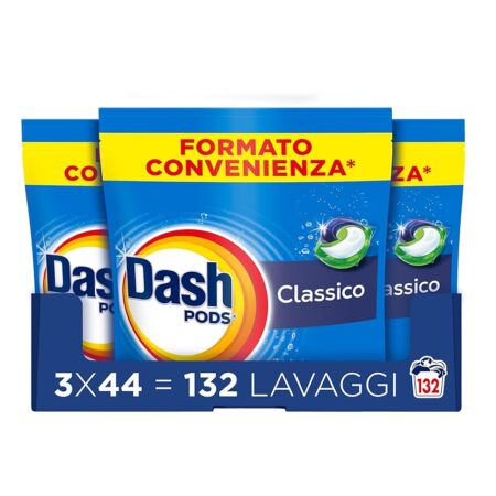 offerta a tempo: dash pods detersivo lavatrice in capsule 132 lavaggi (3 confezioni x 44 capsule) — 34% da 56,36 € a 36,99 €